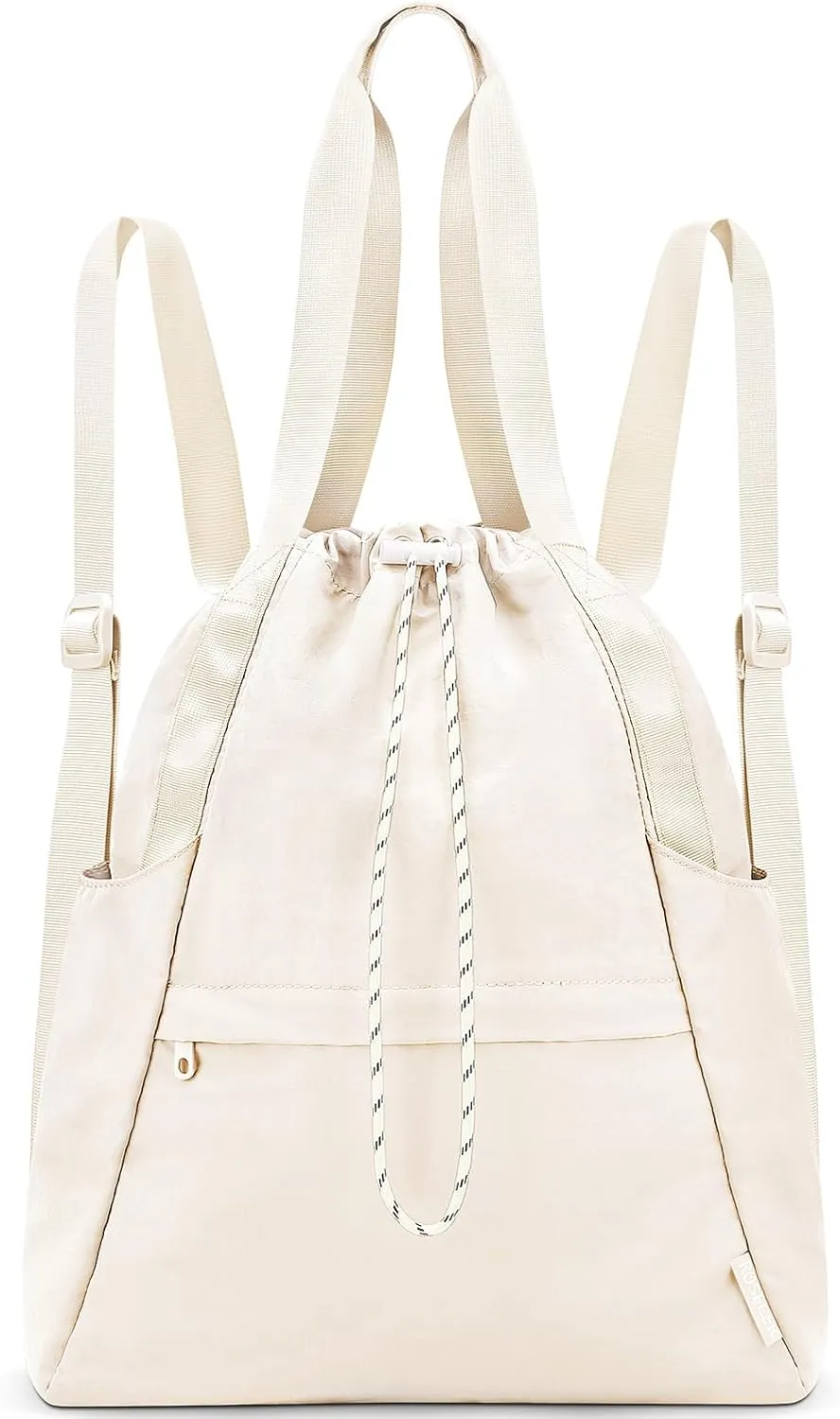 Drawstring Gym Backpack with Wet Pocket, Large Gym Bag for Women Men, Water Resistant Travel Tote Bags for Women, Drawstring Sports Bag for Beach Swim Travel Workout, Beige