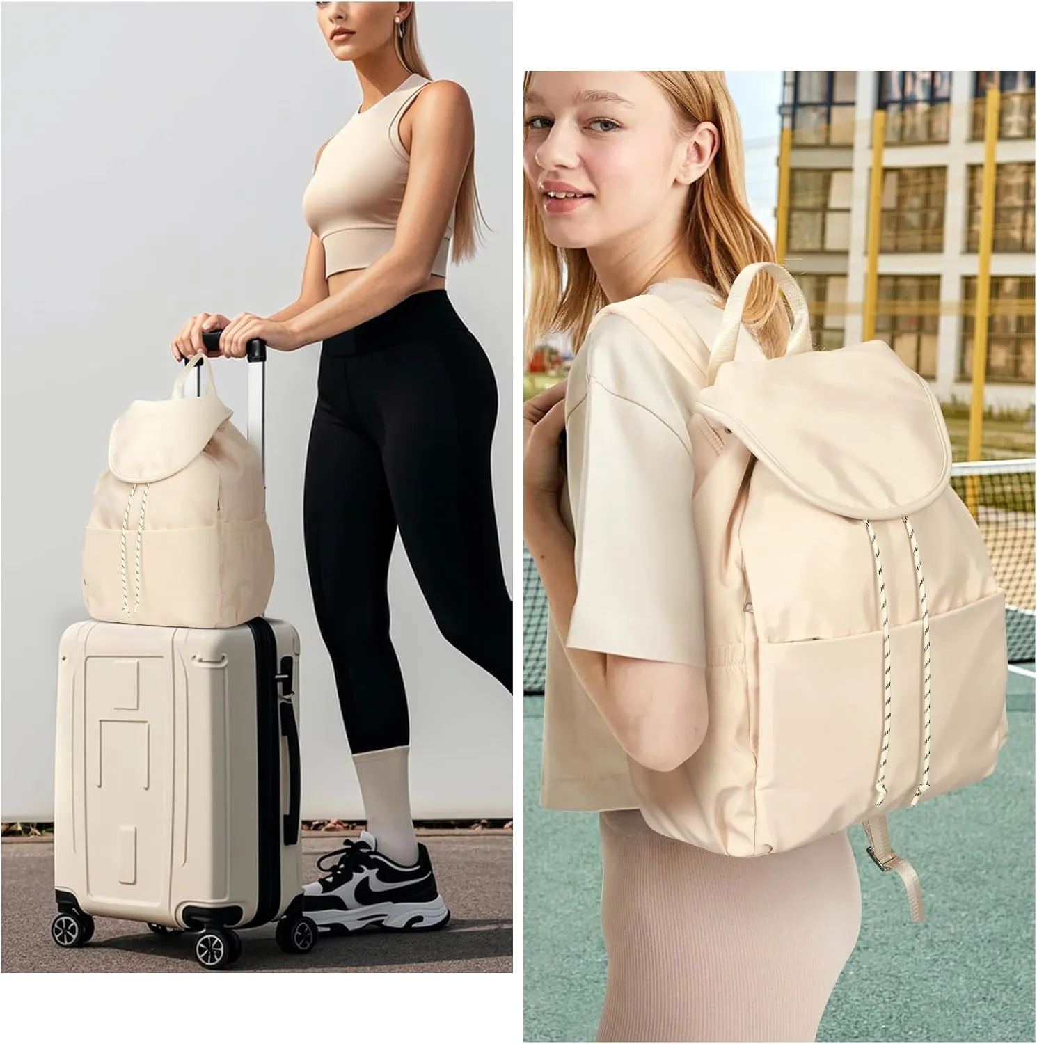 duffle bag beige backpack beige