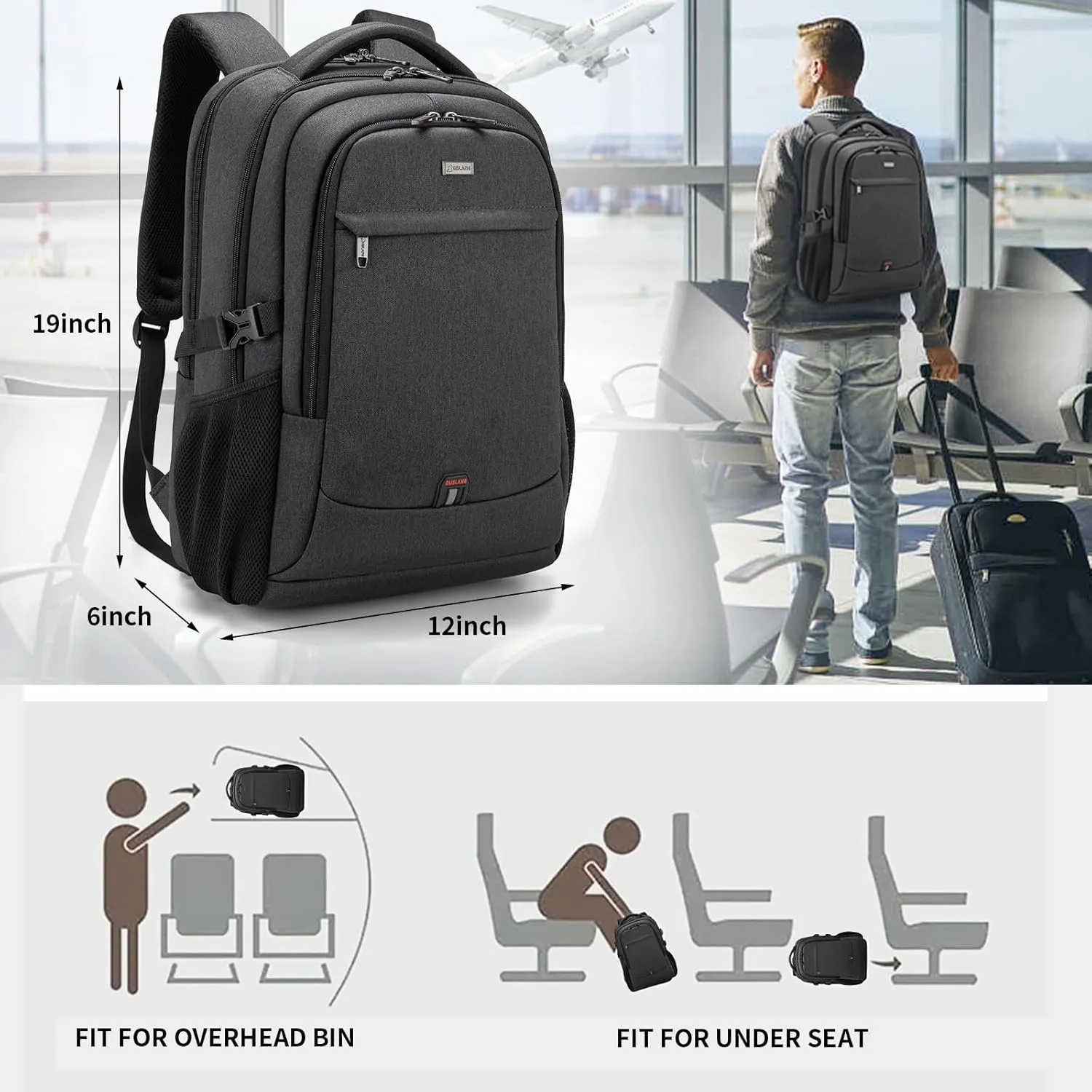DUSLANG 17 Inch Laptop Backpack for Travel with Backpack Rain Cover College Backpack for Men Laptop Bag with USB Charging Port,Black