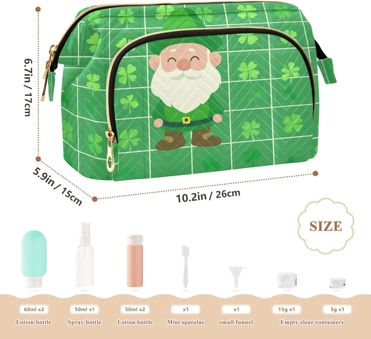 Dwarf and Clover Green Cosmetics Bag Lightweight Medicine Bag Change Purse for Travel Kit