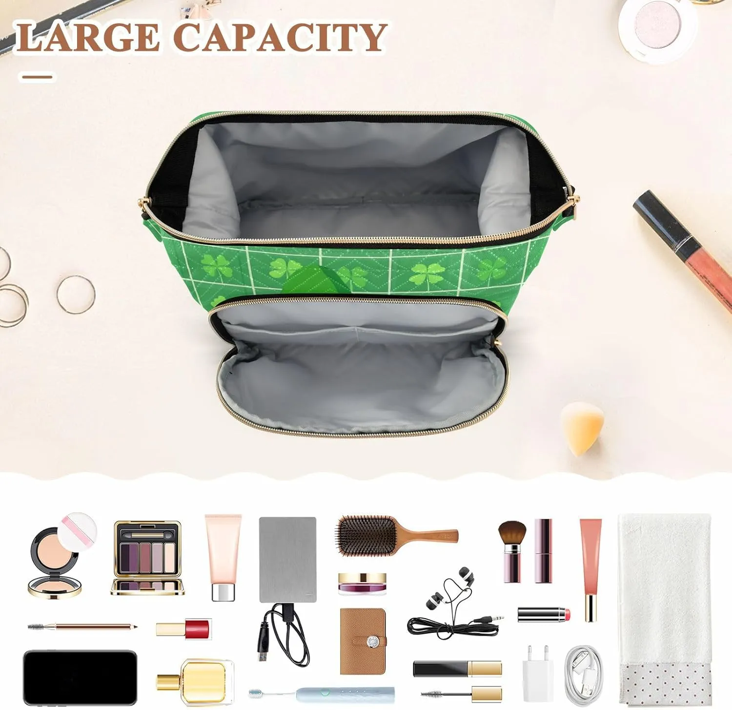 Dwarf and Clover Green Cosmetics Bag Lightweight Medicine Bag Change Purse for Travel Kit