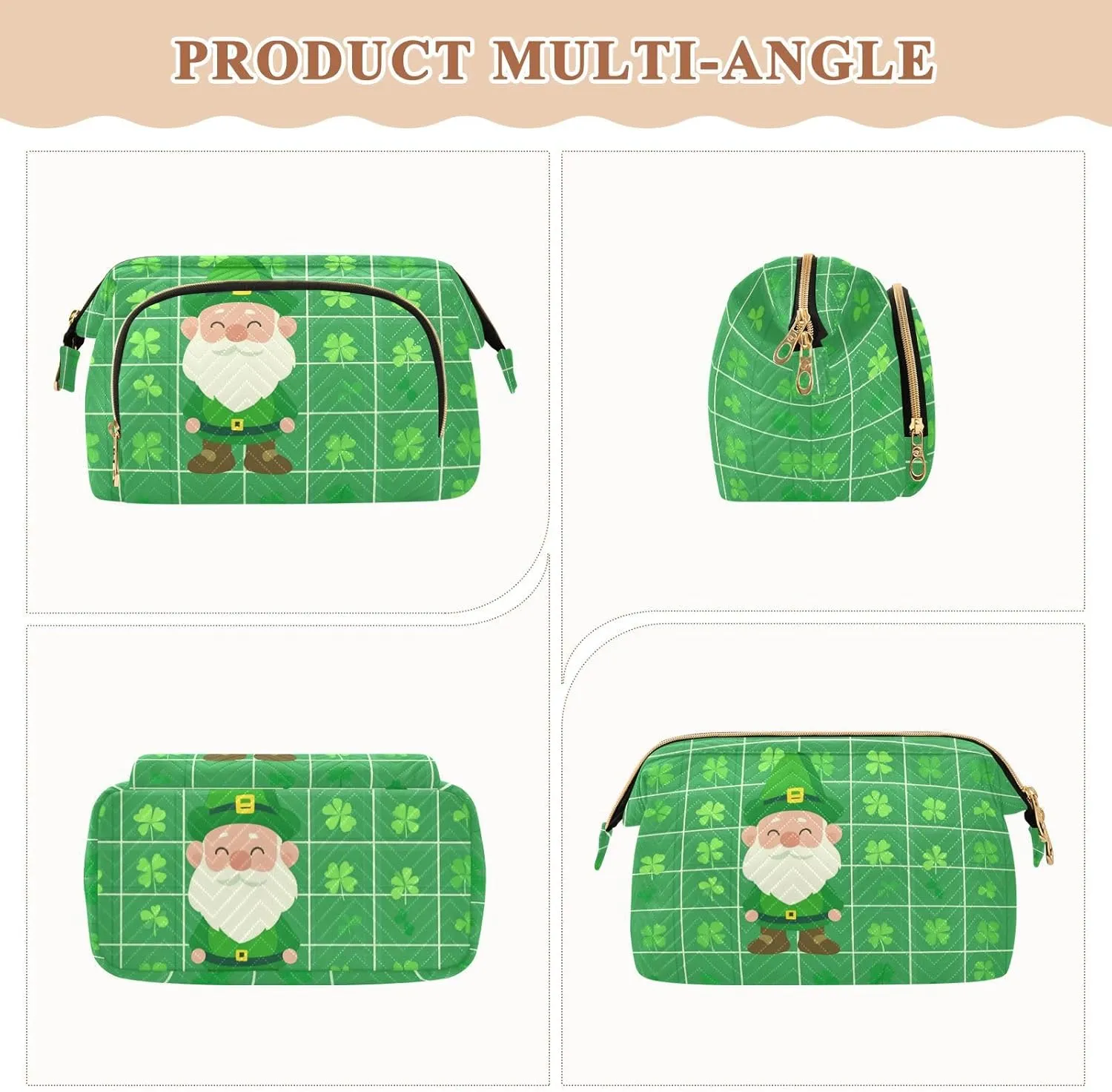 Dwarf and Clover Green Cosmetics Bag Lightweight Medicine Bag Change Purse for Travel Kit