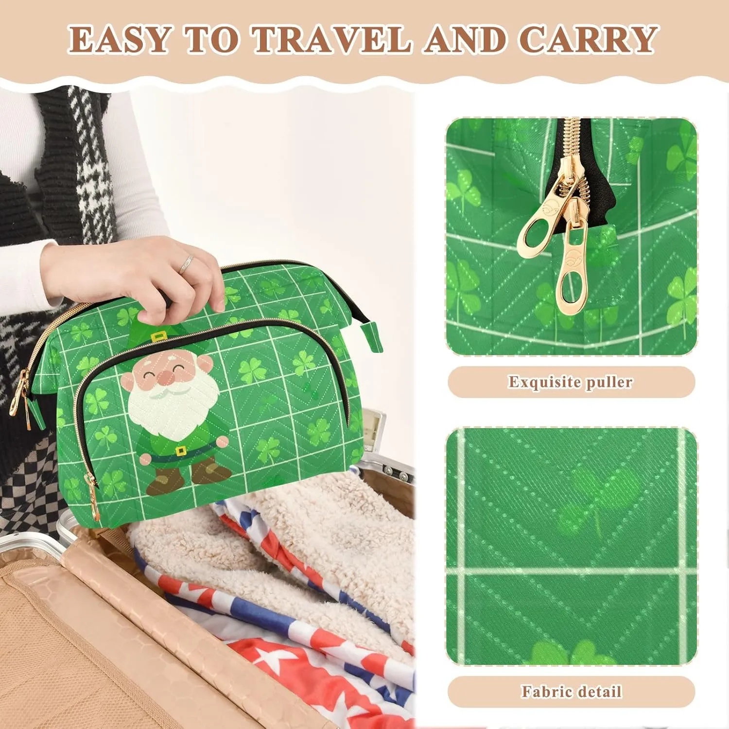 Dwarf and Clover Green Cosmetics Bag Lightweight Medicine Bag Change Purse for Travel Kit