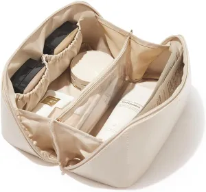 EACHY Travel Makeup Bag,Large Capacity Cosmetic Bags for Women,Waterproof Portable Pouch Open Flat Toiletry Bag Make up Organizer with Divider and Handle