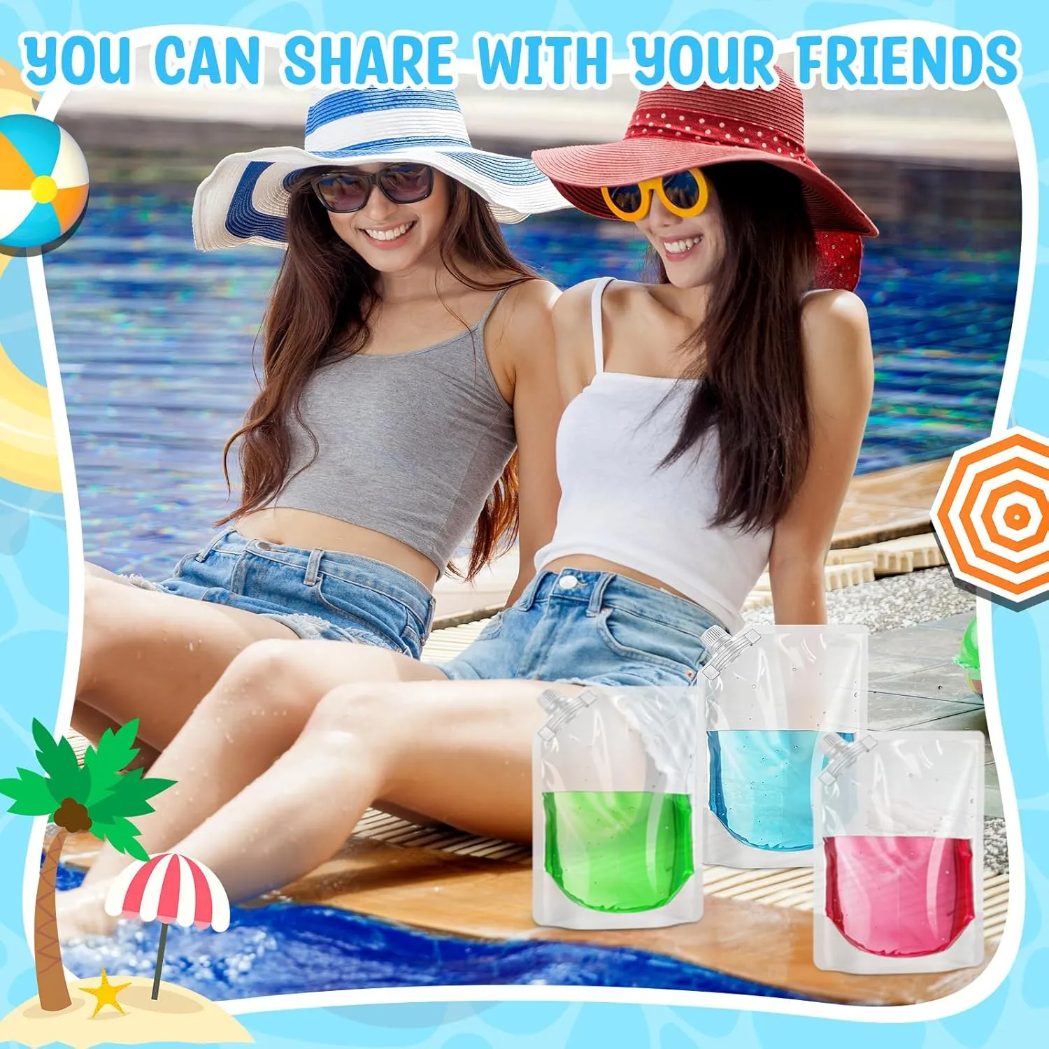 EBOOT 37 Pcs Reusable Plastic Liquid Bags Travel Pouches for Adults Disposable Juice Bag with Collapsible Silicone Funnels for Cruise Travel (32 oz)