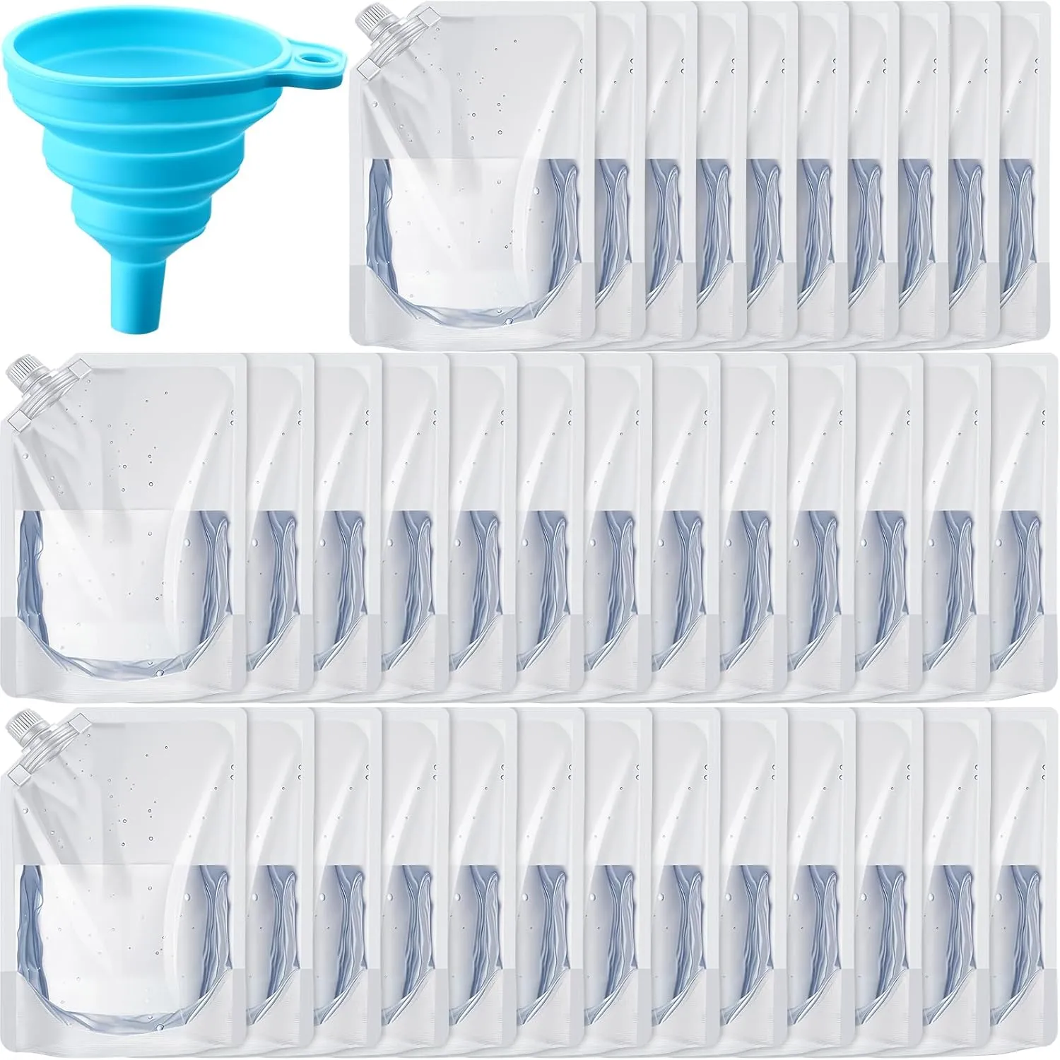 EBOOT 37 Pcs Reusable Plastic Liquid Bags Travel Pouches for Adults Disposable Juice Bag with Collapsible Silicone Funnels for Cruise Travel (32 oz)