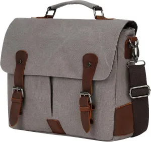 ECHSRT Messenger Bags for Men Vintage Canvas Laptop Bag for Business Satchel Shoulder Leather Briefcase for Work Office