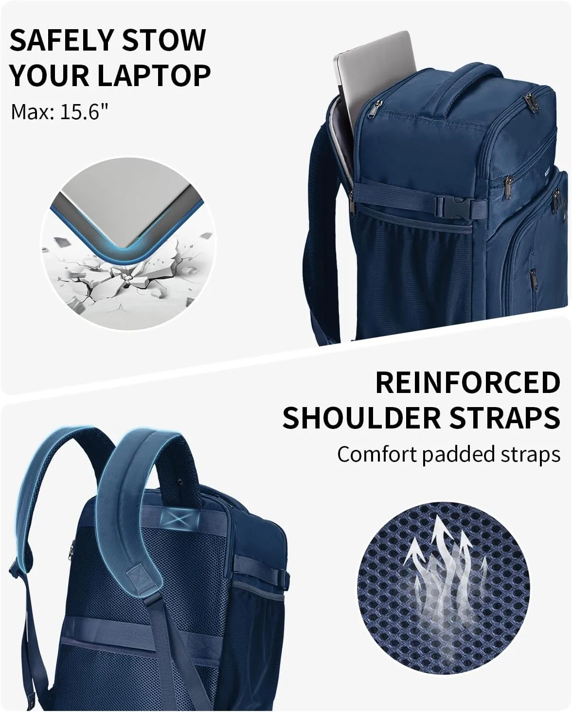 ECOHUB Travel Backpack for Men, 18x14x8 Spirit Airlines Personal Item Bag with Clear Toiletry Bag, Laptop Carry on Backpack with USB Port, Airline Approved Under Seat 14 Pockets 30L, Blue