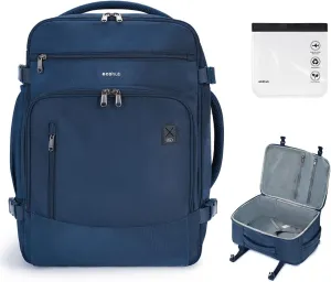 ECOHUB Travel Backpack for Men, 18x14x8 Spirit Airlines Personal Item Bag with Clear Toiletry Bag, Laptop Carry on Backpack with USB Port, Airline Approved Under Seat 14 Pockets 30L, Blue