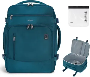 ECOHUB Travel Backpack for Men, 18x14x8 Spirit Airlines Personal Item Bag with Clear Toiletry Bag, Laptop Carry on Backpack with USB Port, Airline Approved Under Seat 14 Pockets, Blue Green