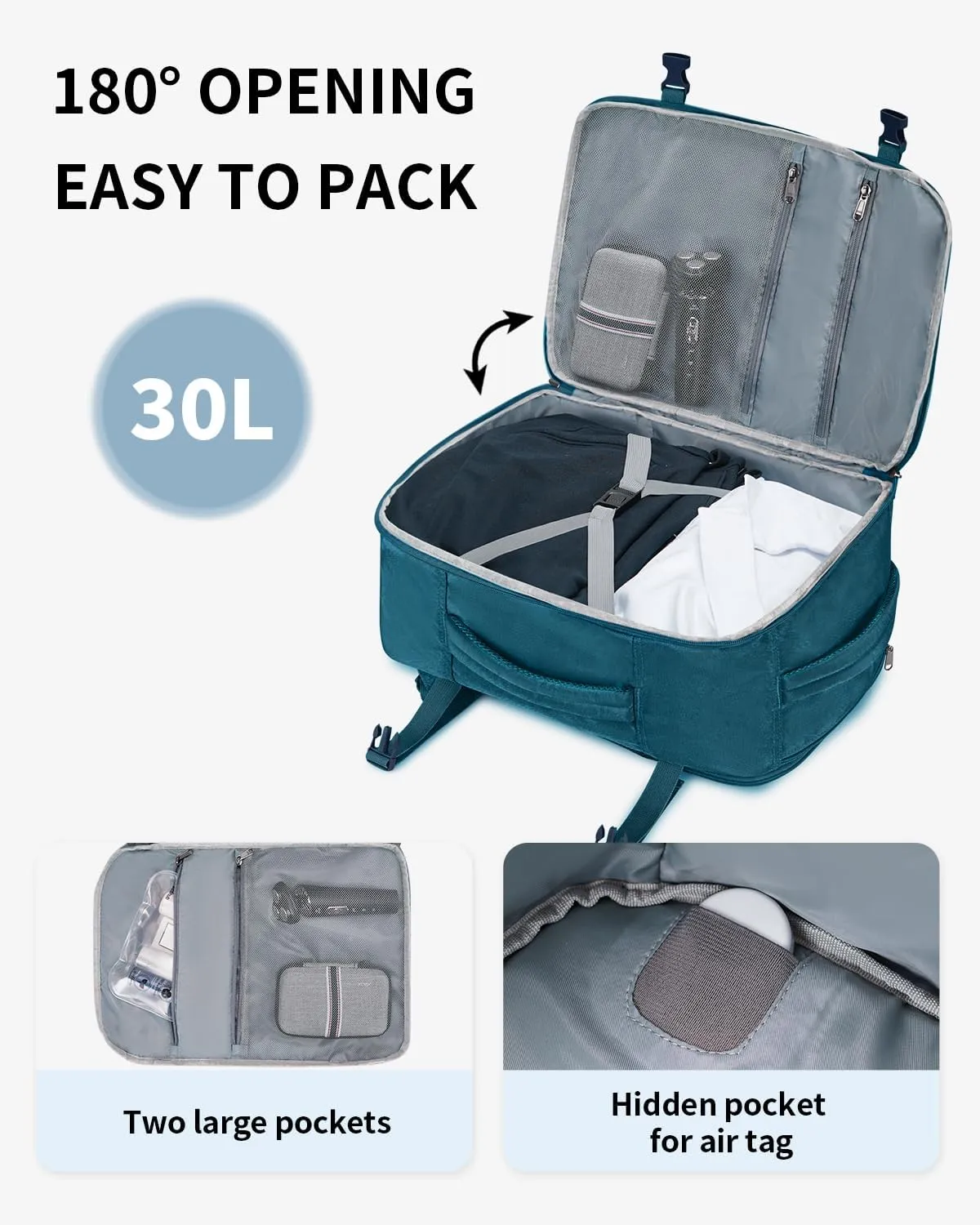 ECOHUB Travel Backpack for Men, 18x14x8 Spirit Airlines Personal Item Bag with Clear Toiletry Bag, Laptop Carry on Backpack with USB Port, Airline Approved Under Seat 14 Pockets, Blue Green
