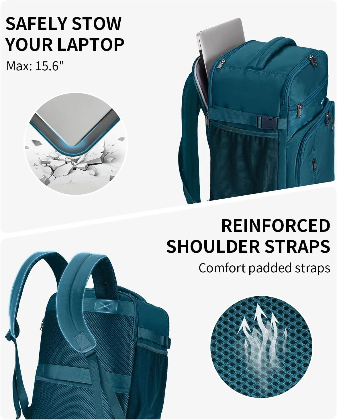 ECOHUB Travel Backpack for Men, 18x14x8 Spirit Airlines Personal Item Bag with Clear Toiletry Bag, Laptop Carry on Backpack with USB Port, Airline Approved Under Seat 14 Pockets, Blue Green