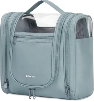 ECOHUB Travel Toiletry Bag, Hanging Toiletry Bag for Women, Full-size Container, Water-resistant Travel Makeup Organizer, Toiletries, Grey （PATENT PENDING）
