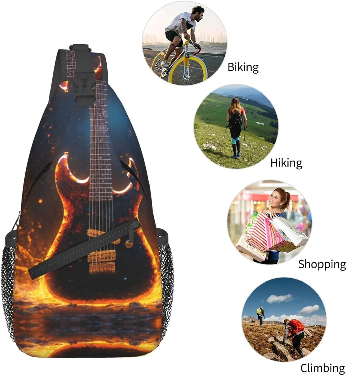 Electric Guitar Print Lightweight Sling Small Shoulder Bag - Chic Cross Chest Bag With Adjustable Strap