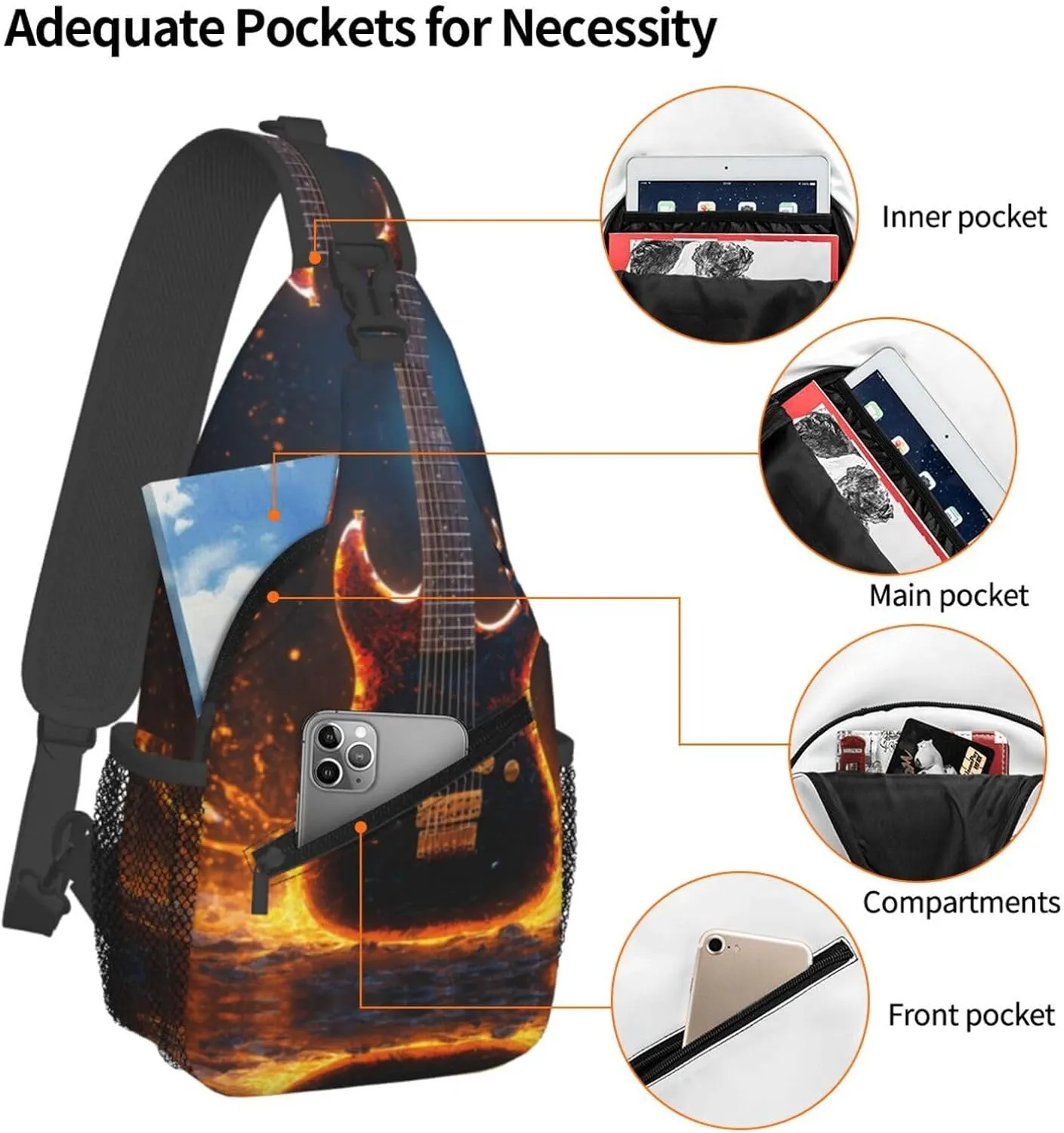 Electric Guitar Print Lightweight Sling Small Shoulder Bag - Chic Cross Chest Bag With Adjustable Strap