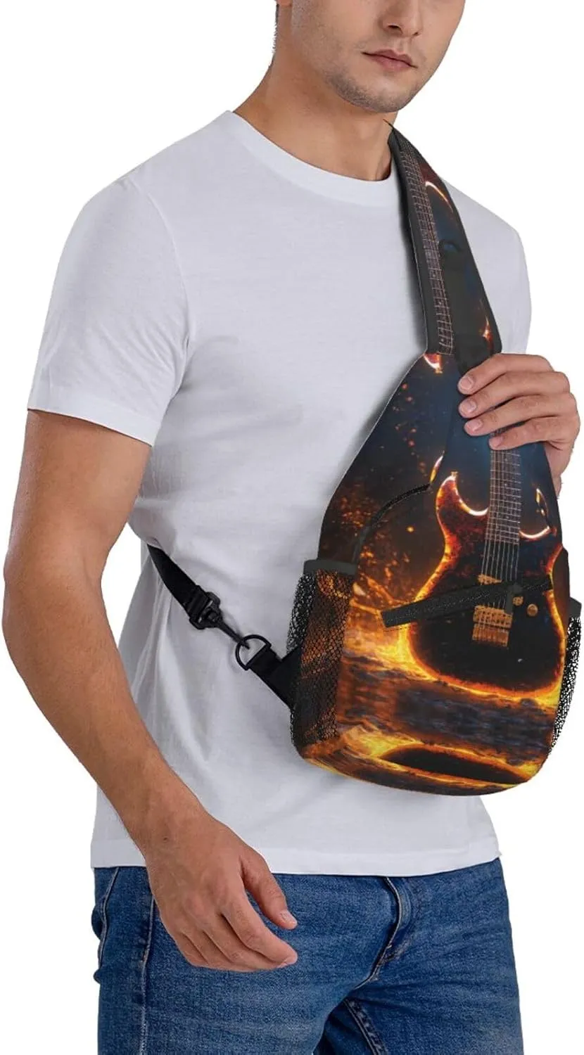 Electric Guitar Print Lightweight Sling Small Shoulder Bag - Chic Cross Chest Bag With Adjustable Strap