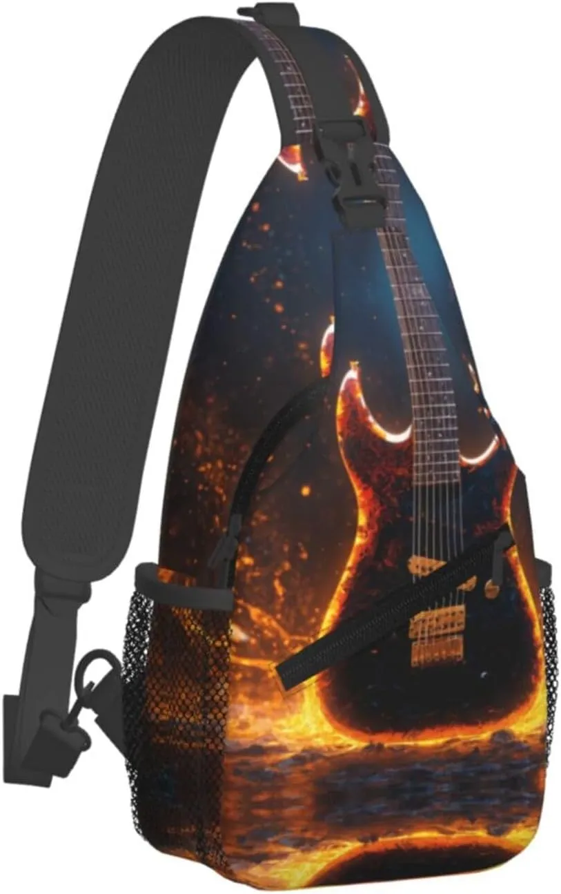 Electric Guitar Print Lightweight Sling Small Shoulder Bag - Chic Cross Chest Bag With Adjustable Strap