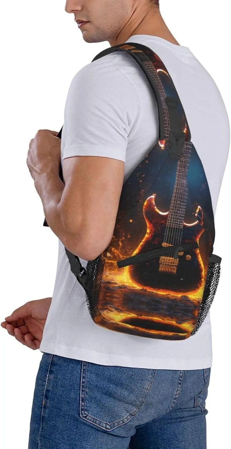 Electric Guitar Print Lightweight Sling Small Shoulder Bag - Chic Cross Chest Bag With Adjustable Strap