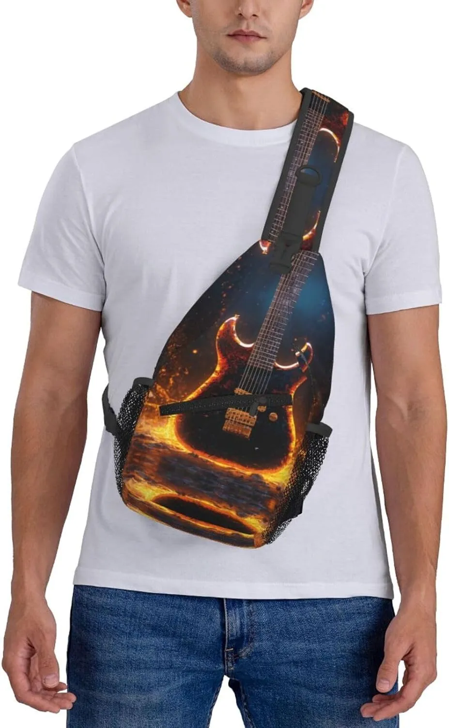 Electric Guitar Print Lightweight Sling Small Shoulder Bag - Chic Cross Chest Bag With Adjustable Strap