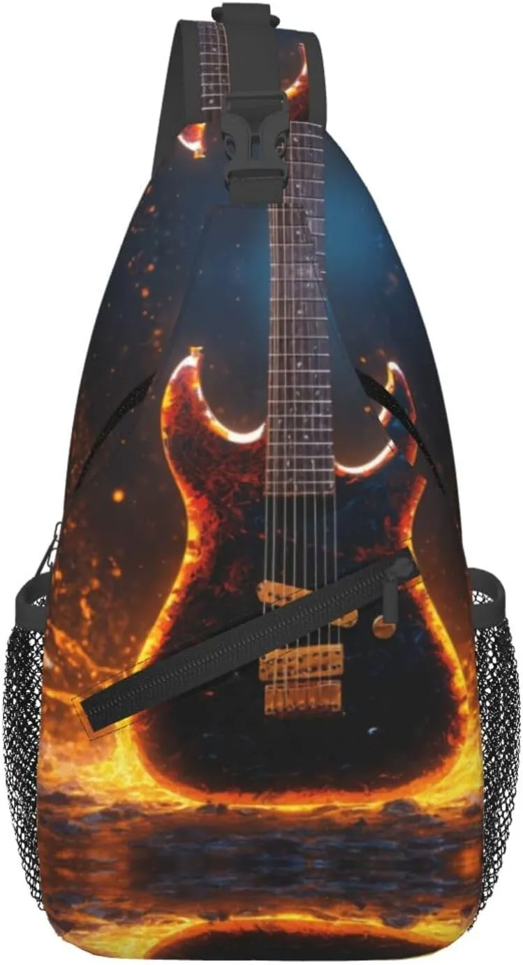 Electric Guitar Print Lightweight Sling Small Shoulder Bag - Chic Cross Chest Bag With Adjustable Strap