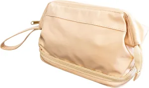 Eurow Luxe Double Layer Spacious Waterproof Cosmetic Travel Bag, PU Leather, Portable with Handle, Makeup & Toiletry Organizer, Dual Compartments for Brushes & Essentials, Cream