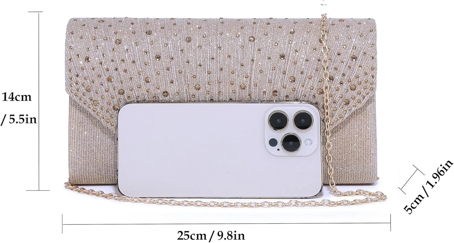 Evening Bag for Women Glitter Rhinestone Wedding Evening Purse Crystal Envelope Clutch Crossbody Shoulder Bags