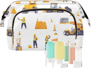 Excavator Vehicles Pattern White Makeup Bag Waterproof Travel Cosmetic Bags Cosmetic Bags For Purse for Personal Items Organizer