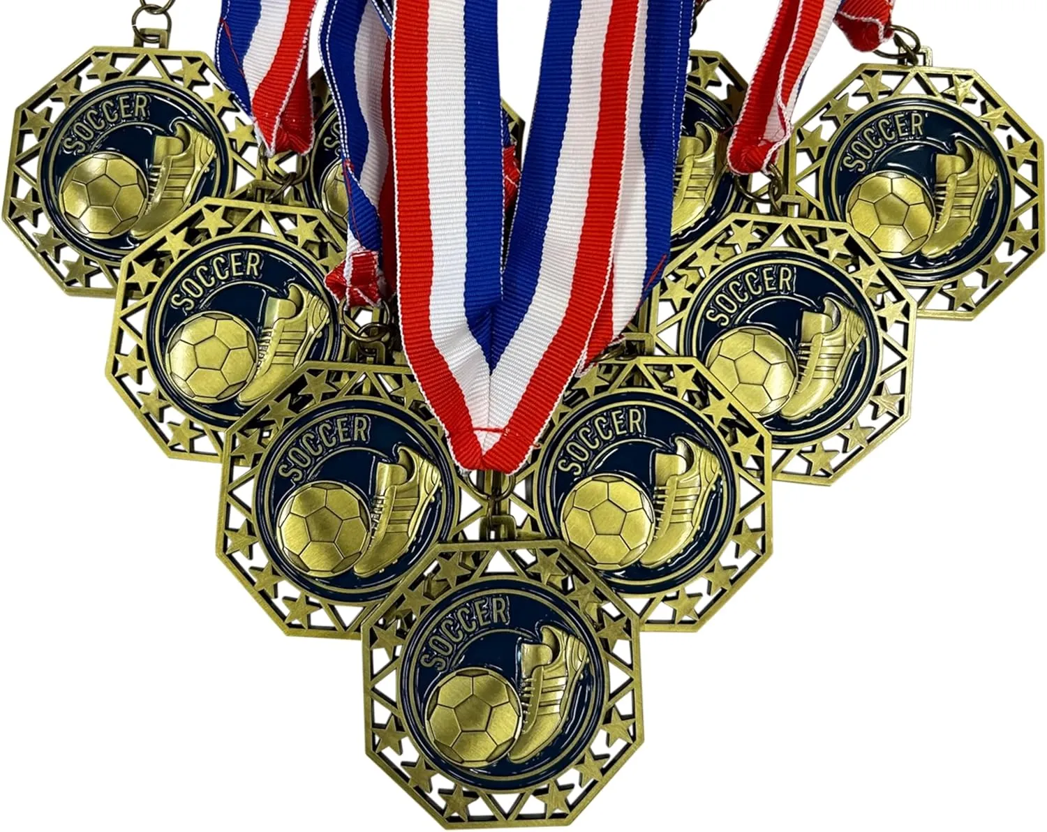 Express Medals Various 10 Pack Styles of Soccer Award Medals with Neck Ribbons Trophy Award Prize Gift