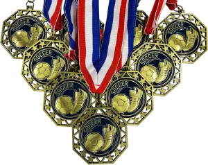 Express Medals Various 10 Pack Styles of Soccer Award Medals with Neck Ribbons Trophy Award Prize Gift