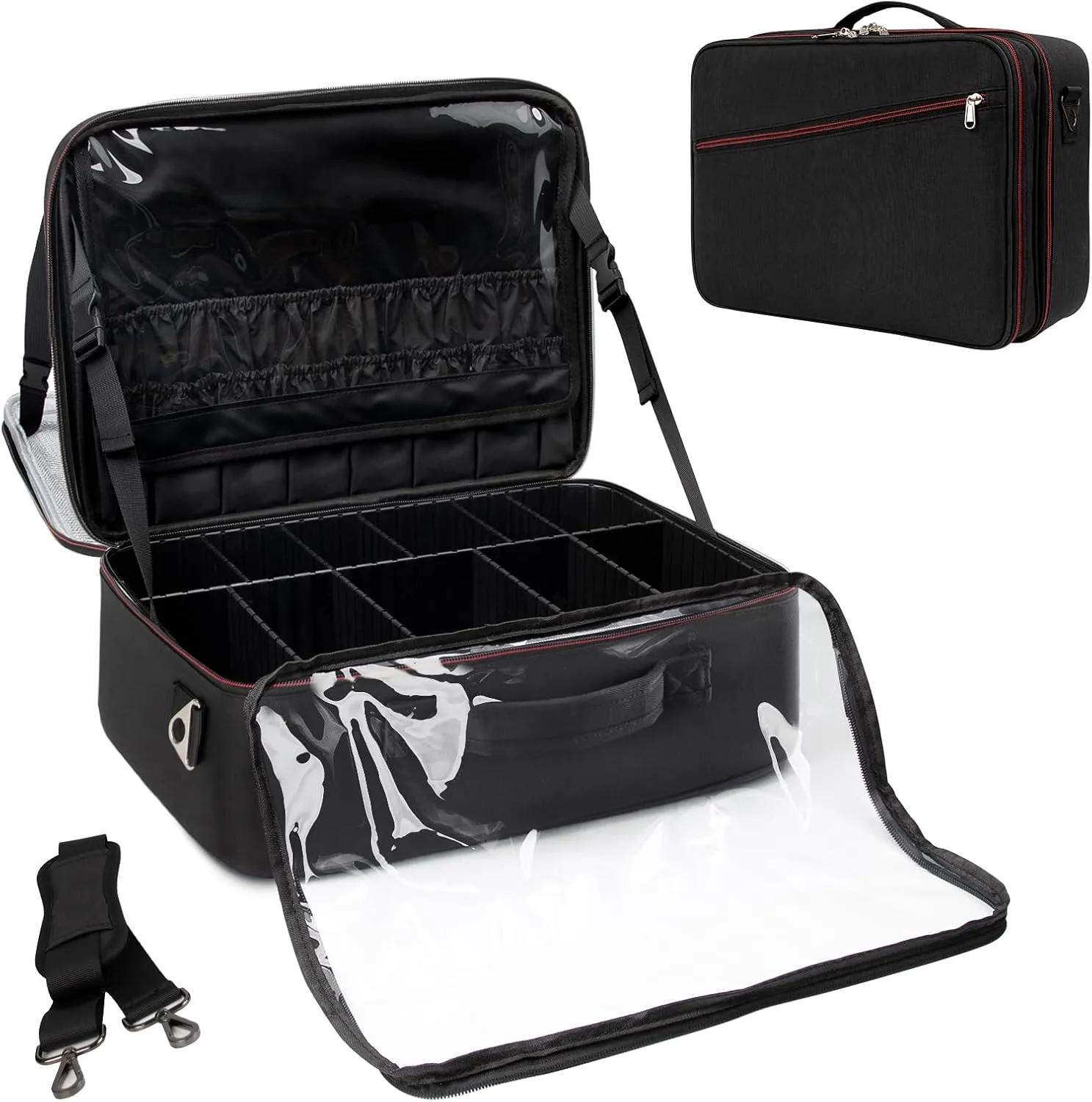 Extra Large Makeup Case, XL Makeup Bag Organizer Travel Cosmetic Case Portable Artist Storage Bag with Washable Plastic Divider and Heat Insulation Layer For Lipstick Makeup Toiletry Accessories Black