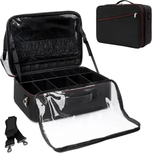 Extra Large Makeup Case, XL Makeup Bag Organizer Travel Cosmetic Case Portable Artist Storage Bag with Washable Plastic Divider and Heat Insulation Layer For Lipstick Makeup Toiletry Accessories Black