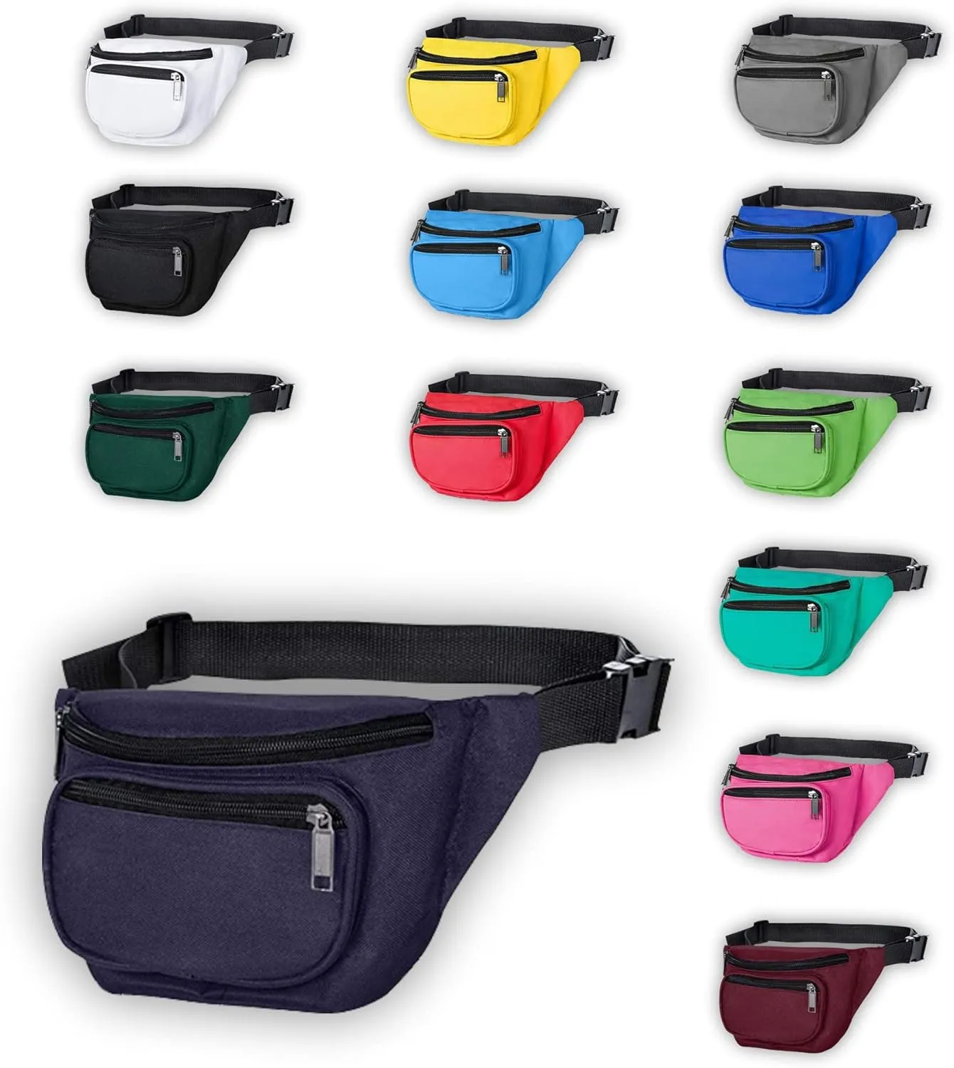 Fanny Pack, MISSMOON 3-Zipper Compartments Adjustable Waist Festival Workout Running Hiking Traveling Walking Sport Fishing Casual Hands-Free Wallets Crossbody Waist Pack Bag For Men Women NAVY BLUE