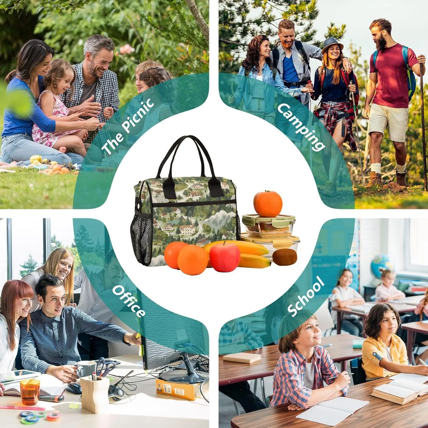 Farm Farmhouse Farmland Lunch Bag Women Cooler Bags Lunch Tote Bags for Men Reusable Insulated Lunch Box Crossbody with Shoulder Strap Leakproof Work Picnic S