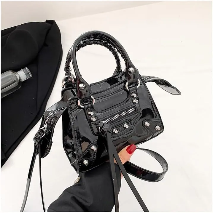 Fashion Crossbody Bag for Women, Shiny Y2K Shoulder Bag Handbags Top Handle Bag Women Ladies Grunge Sling Purse Casual (black)