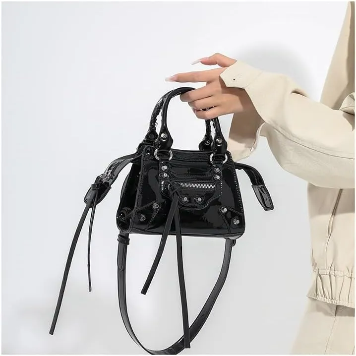 Fashion Crossbody Bag for Women, Shiny Y2K Shoulder Bag Handbags Top Handle Bag Women Ladies Grunge Sling Purse Casual (black)