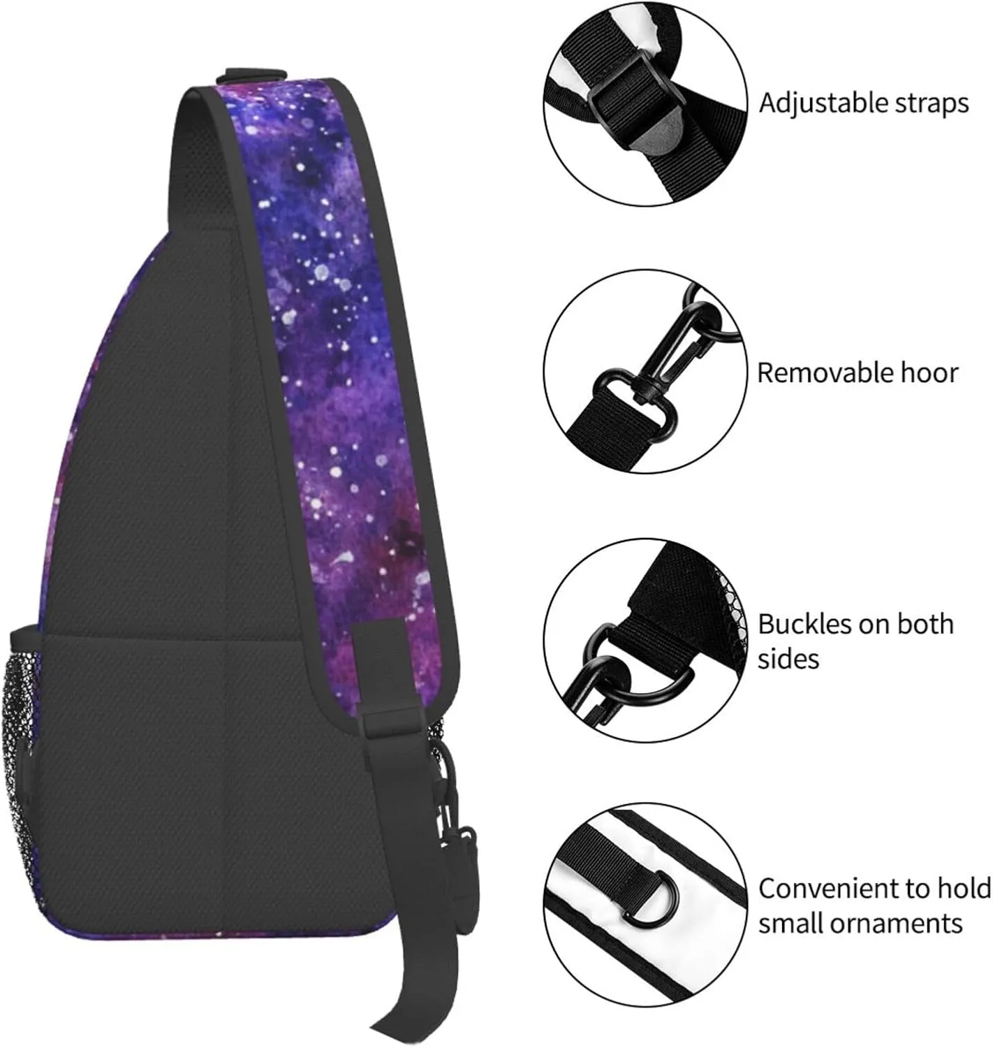 Fashion Purple Galaxy Sling Backpack, Multipurpose Crossbody Shoulder Bag Travel Hiking Daypack for Men Women