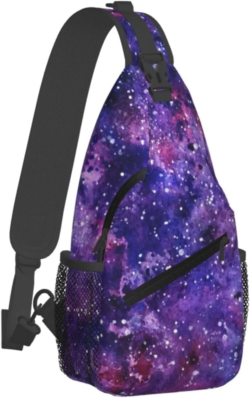 Fashion Purple Galaxy Sling Backpack, Multipurpose Crossbody Shoulder Bag Travel Hiking Daypack for Men Women