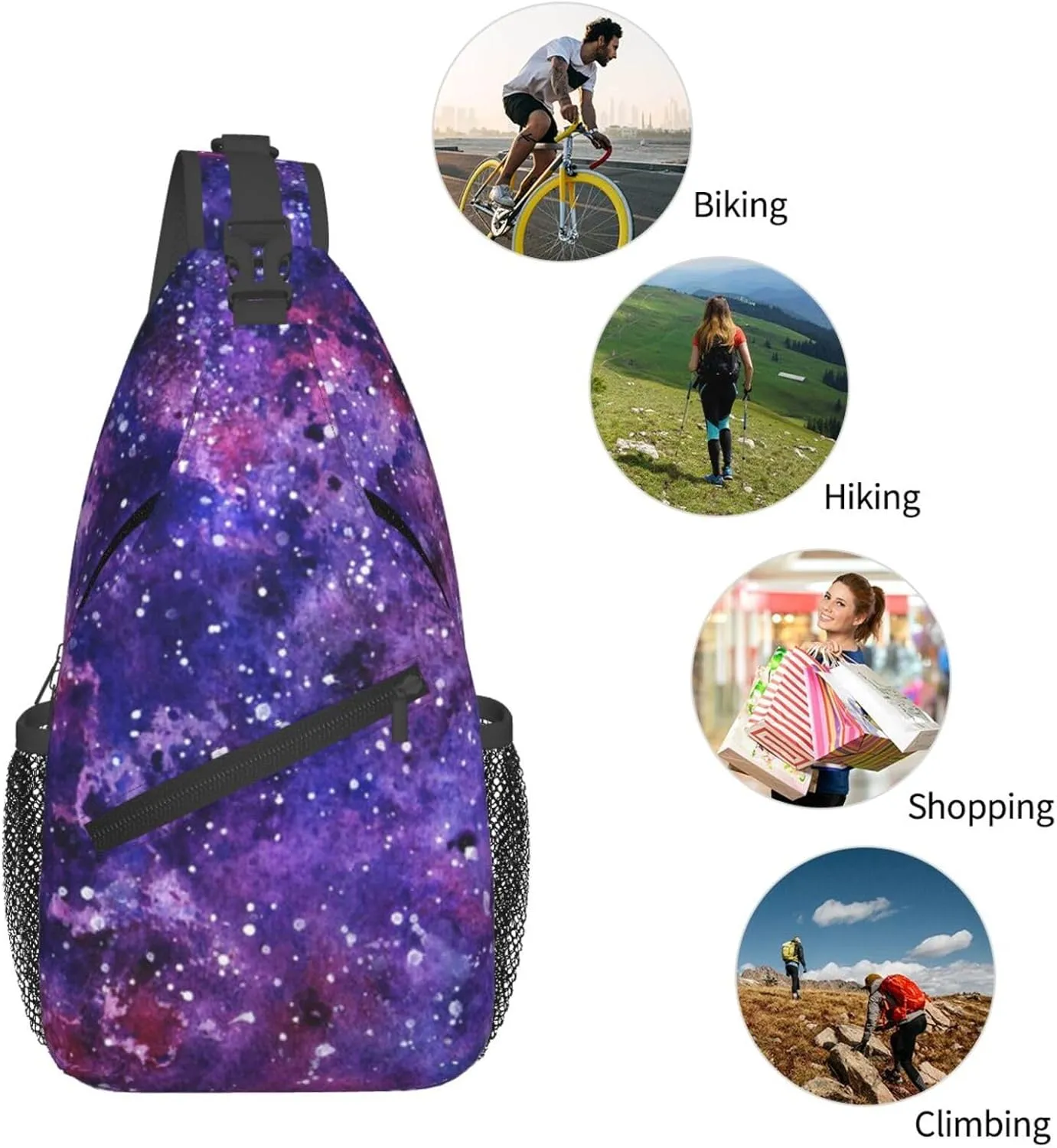 Fashion Purple Galaxy Sling Backpack, Multipurpose Crossbody Shoulder Bag Travel Hiking Daypack for Men Women