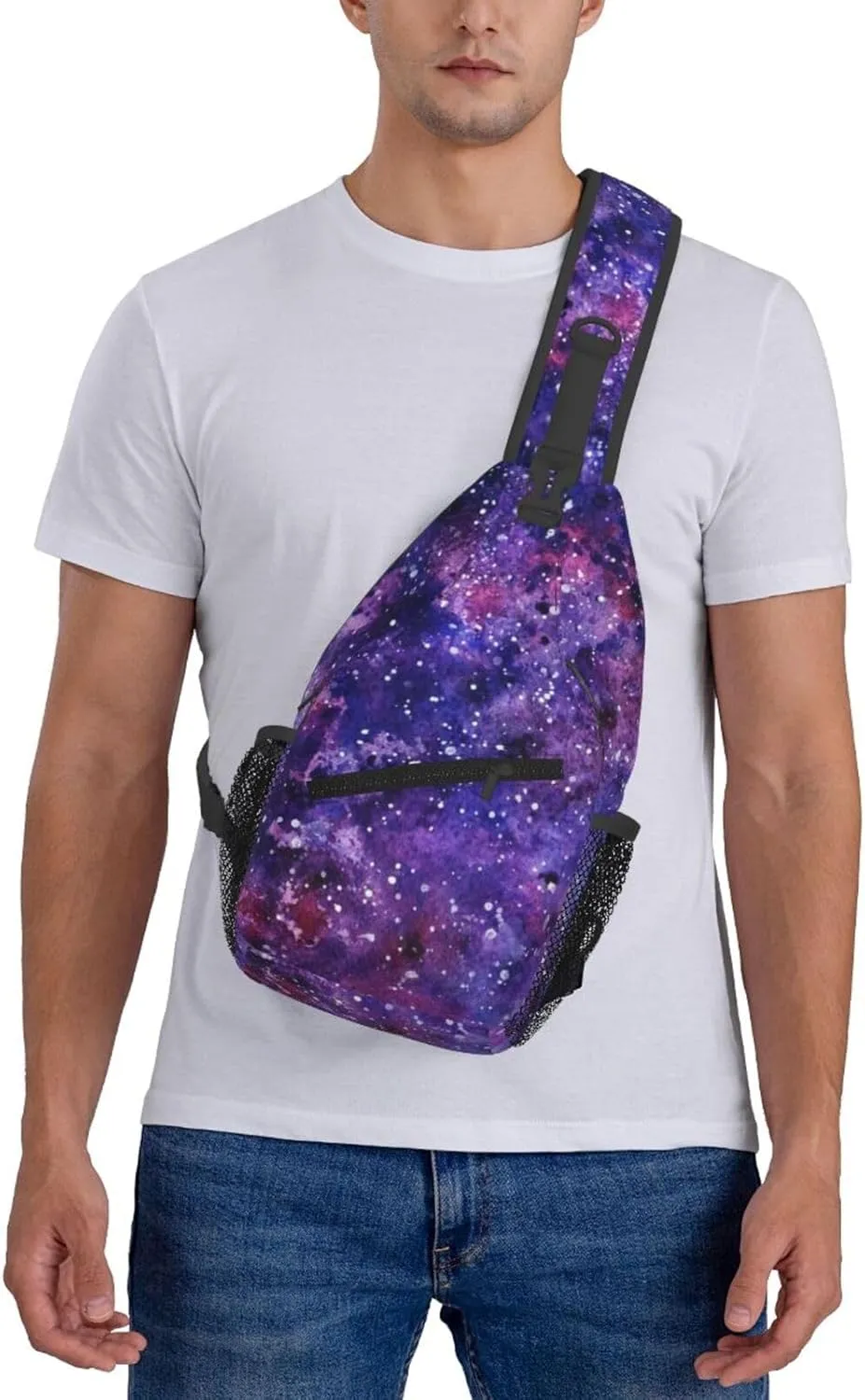 Fashion Purple Galaxy Sling Backpack, Multipurpose Crossbody Shoulder Bag Travel Hiking Daypack for Men Women
