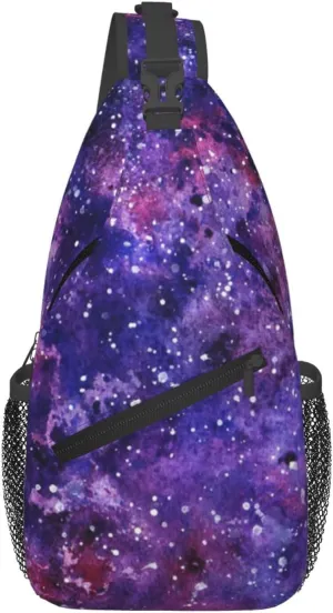 Fashion Purple Galaxy Sling Backpack, Multipurpose Crossbody Shoulder Bag Travel Hiking Daypack for Men Women