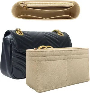 Felt Insert Purse Organizer with Zipper fit GG Marmont Matelasse Shoulder Bag, Small Handbag Organizer Liner Pouch for Women Inner Bladder Bag Storage (BEIGE, LARGE)