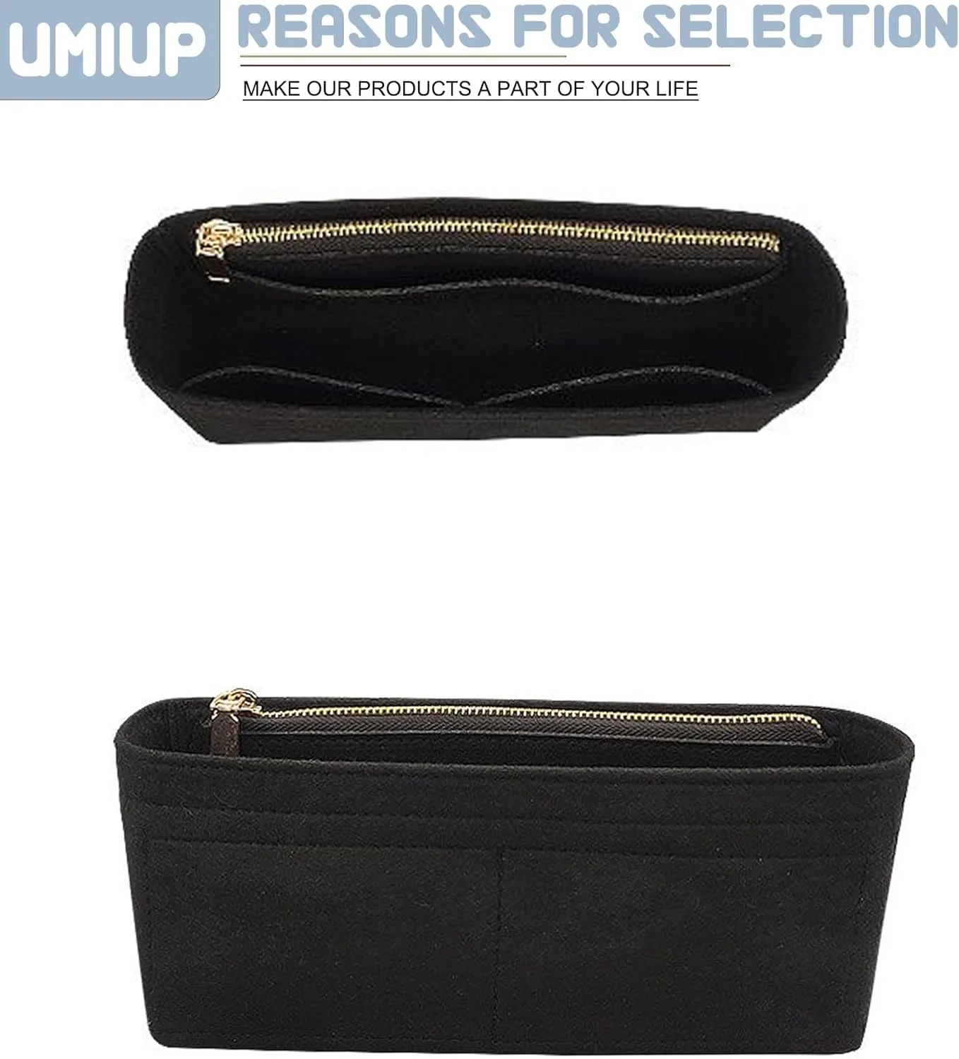 Felt Insert Purse Organizer with Zipper fit GG Marmont Matelasse Shoulder Bag, Small Handbag Organizer Liner Pouch for Women Inner Bladder Bag Storage (BLACK, LARGE)