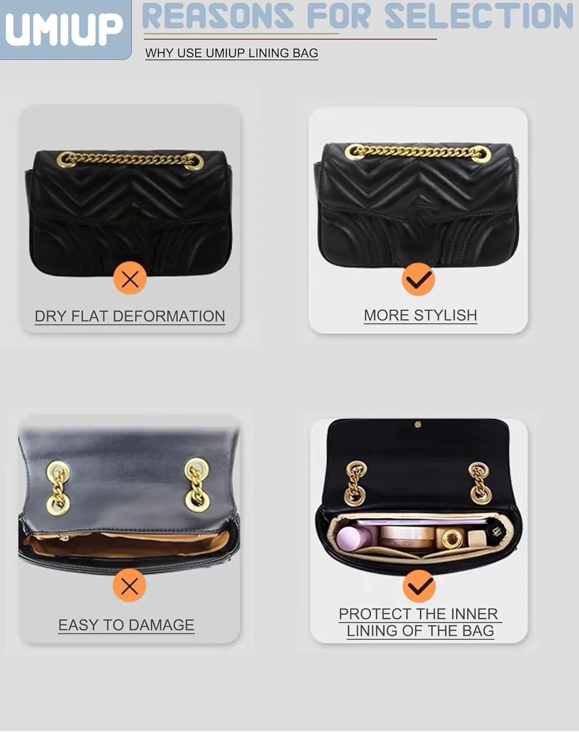 Felt Insert Purse Organizer with Zipper fit GG Marmont Matelasse Shoulder Bag, Small Handbag Organizer Liner Pouch for Women Inner Bladder Bag Storage (BLACK, MEDIUM)