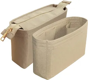 Felt Tote Bag organizer with Zipper Small Purse Organizer Insert With 2 Packs fits NeoNoe Series,Beige