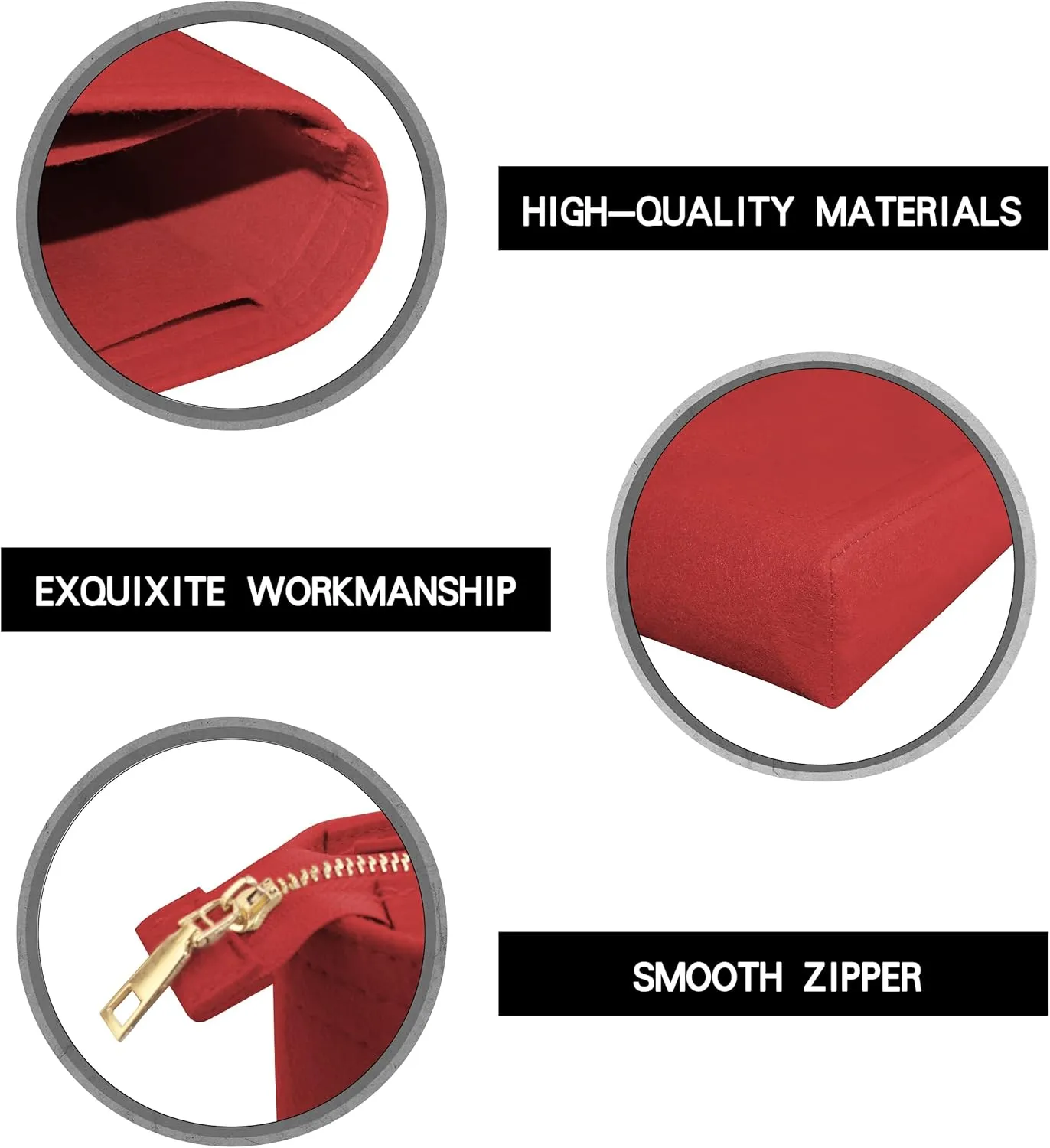 Felt Tote Bag organizer with Zipper Small Purse Organizer Insert With 2 Packs fits NeoNoe Series,Red
