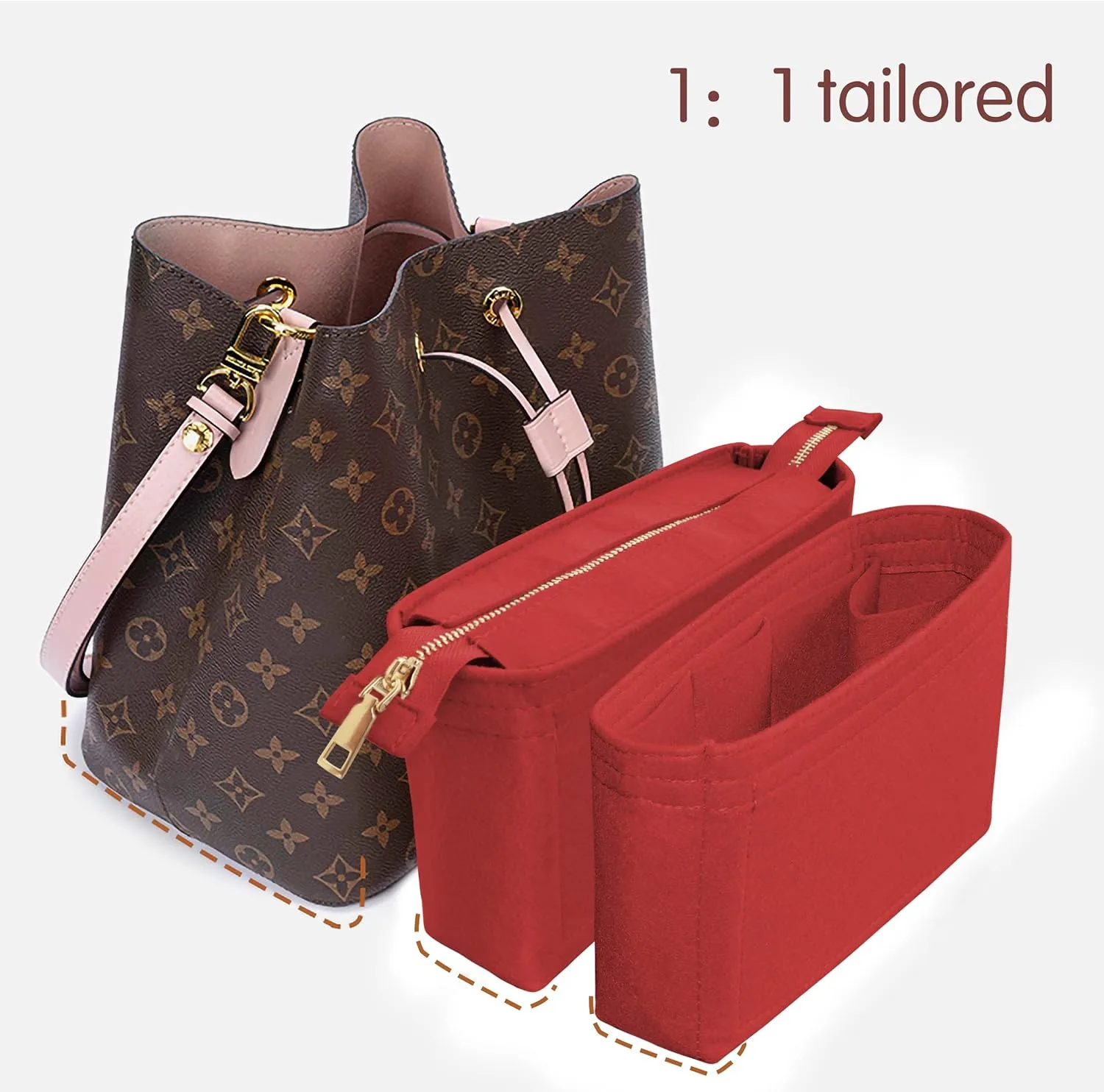 Felt Tote Bag organizer with Zipper Small Purse Organizer Insert With 2 Packs fits NeoNoe Series,Red
