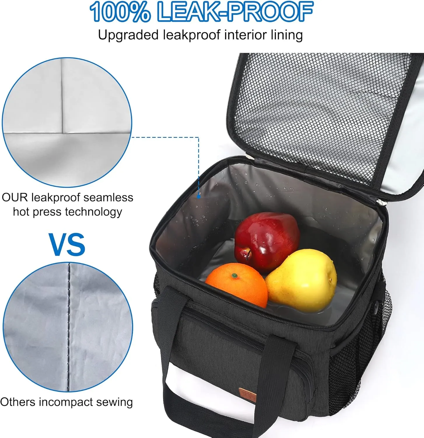 Femuar Lunch Bags for Women/Men, Insulated Lunch Bag for Work Office Picnic - Lunch Cooler Bag Leakproof Lunch Box with Adjustable Shoulder Strap - Charcoal
