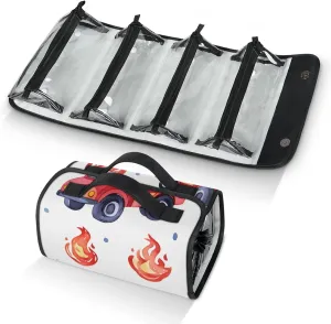 Fire Engines Travel Toiletry Bag for Women, 4 in 1 Roll Up Makeup Cosmetic Bag With 4 Removable PVC Zipper Pouch