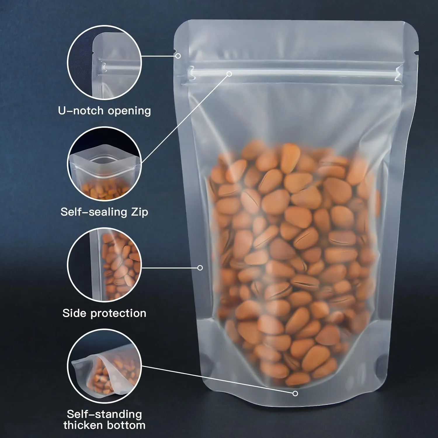 FireKylin 100 Pcs Resealable Bags,4.3" x 6.7" Matte Stand Up Zip Lock Bags for Packaging Products, Herbs, Snacks, Tea, Spices, Pet Food and Soaps