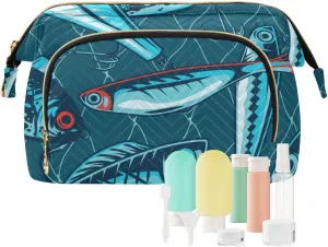 Fishing Artificial Baits Travel Toiletry Bag, Cosmetic Bag Make Up Organizer Case, Large Wide-open Pouch for Women Purse for Toiletries Accessories